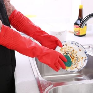 LONG SIZE 1 Pair Household Gloves / Laundry Gloves / kitchen washing gloves/Rubber Gloves(RED)Kitchen Washing Gloves Red