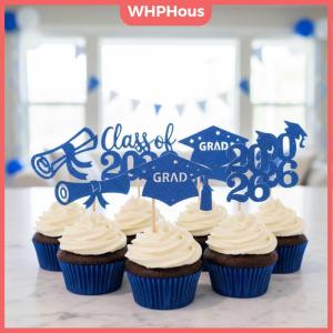 WP💓💛💖 Graduate Cupcake Toppers 2026 12pcs Mortarboard Hat Cake Decoration for Graduation School Party Supplies