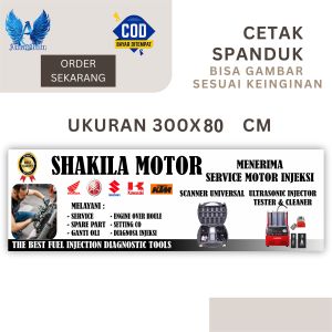 Cetak Spanduk Banner BENGKEL MOTOR SERVICE INJEKSI Ukuran 300X80 Costom Desain