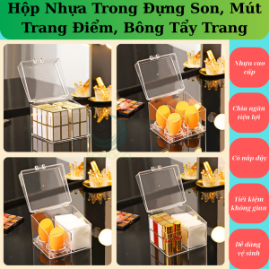 Hộp Đựng Mỹ Phẩm Đa Năng Trong Suốt- Hộp Nhựa Trong Đựng Son Mút Trang Điểm Bông Tẩy Trang- Hộp Đựng Mỹ Phẩm Có Nắp Sang Trọng- Hộp Trang Điểm Mini Gọn Gàng- Hộp Đựng Đồ Makeup Chia Ngăn Tiện Lợi