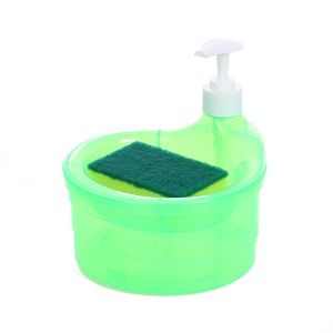 Soap Dispenser and Scrubber Holder with Sponge 2 in 1 Practical Kitchen Dishwasher Pump Dispenser Press for Home