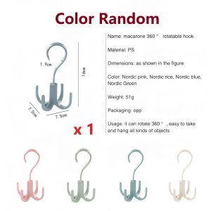 Dopamine Six Claw Rotating Hook 360 Degree Plastic Hanger Bra Hat Bag Organizer Space Saving Home Storage Accessory
