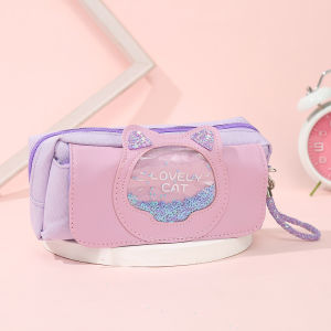 Creative Cat Pen Case Large Capacity Stationery Pouch Multifunctional Student-Friendly Cute Cat Head Three-Layer Big Pen Holder