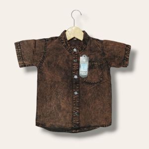 Kemeja Jeans Anak Laki - LAki Koko Kurta Baju Hem Fano Denim Kemko Umur 1 - 13 Tahun Warna Mocha