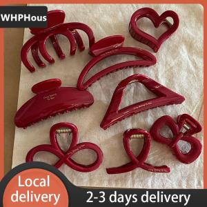[COD] WHPHous Ship within 24 hours French Red Collection! Large Grip Letters Gold Label Back Head Updo Shark Clip Hair Accessories Headwear Hairpin Hair Claw