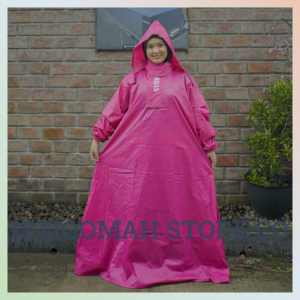 Jas Hujan Gamis Muslimah Ponco Syari Bahan Parasut Balon Ukuran Jumbo Fit To XXL Muat Sampai Berat Badan 80 kg dan Muat Ukuran Tas Sampai 30 Liter