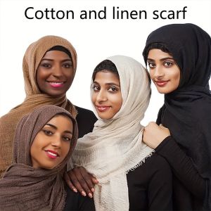 URBAG Big Size Hijab Scarf Breathable Crinkle Plain Scarf Solid color Turban Shawl