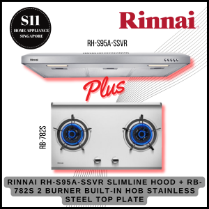 RINNAI RH-S95A-SSVR 90CM SLIMLINE HOOD + RB-782S 2 BURNER BUILT-IN HOB STAINLESS STEEL TOP PLATE BUNDLE DEAL!