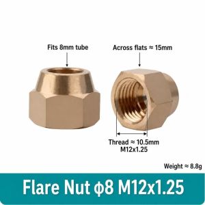 FEELDG Đồng thau Đai ốc loe Hex Chủ đề đo lường Phụ kiện đồng Kết nối nhanh Vàng Đai ốc bằng đồng thau Máy điều hòa không khí