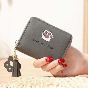 CUTE DIY Cute Classic Letter Cat Claw PU Leather Tassel Card Holder Zipper Purse Wallets Korean Money Bag Women Coin Purse
