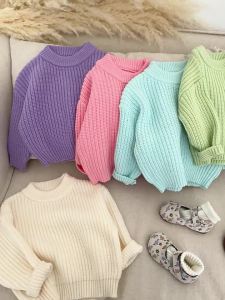 Korean-style baby clothes for autumn and winter boys round-neck knitted tops versatile candy-colored pullover sweaters for girls trendy style