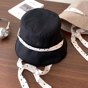 Fashion Polka Dot Ribbon Women Fisherman Hat Lace Wide Brim Sunshade Hat Sun Protection Cotton Summer Sun Hat Outdoor