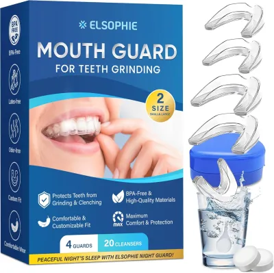 Mouth Guard for Grinding Teeth at Night: Night Guards for Teeth Clenching Custom Fit for Nighttime Protection - 4 Pack 20 Cleansing Tablets