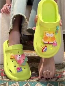 Cute Girly Closed-Toe Slippers For Women New Spring Style Flat-Soled Dual-Use Cartoon Perforated Sandals For Women