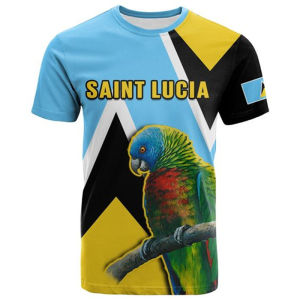 [Local Stock] VCC Round Neck Short Sleeves Casual Oversized Tee Shirts Saint Lucia Flag T-Shirt For Men 3D Printed Coat Of Arms Sports T Shirt