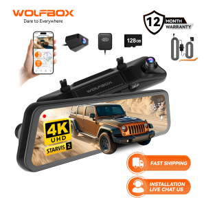 WOLFBOX G900 PRO Mirror Dash Cam with STARVIS 2 IMX678 12inches Rear View Mirror Camera with Front 4K and Rear 2.5K Included 128GB Card Voice Control 5.8GHz WiFi Loop Recording G-Sensor & GPS