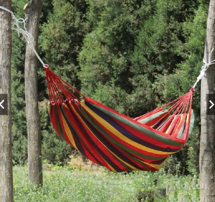 Hammock Buaian Outdoor Canvas Fabric Camping Striped Hammocks Tree