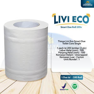 TisuTissu Livi Evo Tissue Murah Gulung Smart Due Toilet Core Single Roll Isi 205 Sheets Lembar 2 Ply Twoply Side Untuk Berbagai Keperluan Kualitas Terjamin