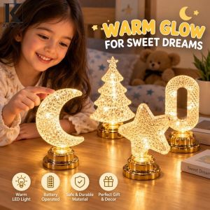 Led Night Light 4 Shapes Star Moon Warm Glow Button Control Battery Powered Bedside Desk Decor Gift