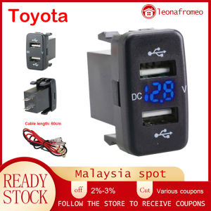 [Malaysia]Car Charger Socket Dual Usb Port Charging Volt Display Adapter Fit for Toyota and other cars (green/red/blue light)
