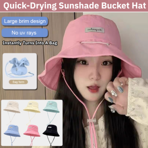 [Instantly Turns Into A Bag ] Dopamine Quick-Drying Sunshade Bucket Hat Waterproof Breathable Surfing Hat UV Protection