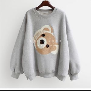 Sweater Wanita Teddie Bear Head | Korean Sweet Style Sweatshirt | Baju Wanita Lucu | Bahan Fleece | Allsize