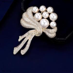 [COD] Big House Exquisite Pearl Bouquet Brooches For Women Girls Elegant Versatile Flower Pins Versatile Shiny Corsage Clothing Accessories Gifts