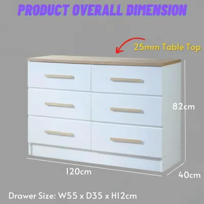 Furniture Direct MONTY 6 Drawer Chest-Oak+White