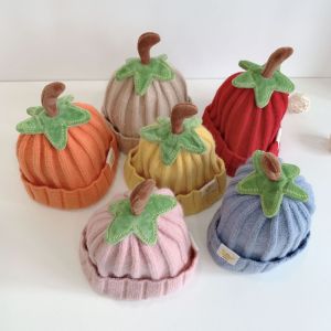 FEELDG Solid Color Knitted Baby Hat Pullover Style Soft Pumpkin Toddler Beanie Winter Warm Crochet Texture Warm Crochet Bonnet Halloween Party
