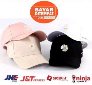 Topi Baseball Motif Bunga Daisy Kecil Gaya Hip Hop Untuk Wanita / Topi Bordir Bunga