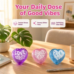 【Fast Delivery】Heart Squishy Fidget Toy Set Good Vibes Only Stress Relief Squishies Slow Rise Glitter Squeeze Toy For Kids Students Office Worker Anxiety Relief Gift