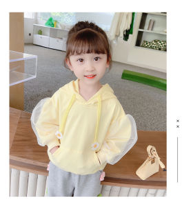 สาวฤดูใบไม้ร่วงใหม่ตาข่ายเส้นด้ายฟองแขนเสื้อคลุมด้วยผ้า ฤดูใบไม้ผลิและฤดูใบไม้ร่วงสาวน้อยหวานร้อยดอกไม้ด้านบน