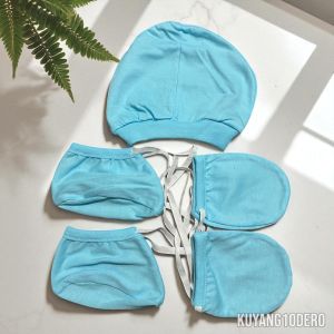 3in1 bonnet mittens and booties for newborn with tie string (cotton fabric)