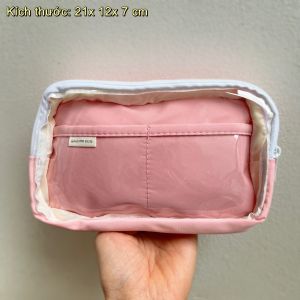 Túi bút vải học sinh nữ màu trơn cỡ lớn bóp viết 2 ngăn trong suốt đẹp rẻ đựng thước đồ dùng học tập xinh tiện lợi