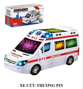 Xe cứu thương đồ chơi chạy pin có đèn và âm thanh xe cấp cứu mô phỏng