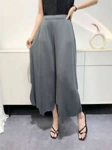 K-787# One Size (45-75kg) Summer Pleated WomenS Cropped Pants Loose Wide Leg Toothpick Pleated Irregular High Waist Slimming