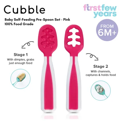 Cubble Baby Self-Feeding Pre-Spoon Set (2 Colors) - Food Grade 2-Stage Spoons / NumNum
