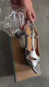 [Free Shipping] WomenS Open-Toe Chunky Heel Sandals 2025 Summer New Style With A Back Strap Square Toe Available In Gold And Silver Versatile High Heels With An Open Back