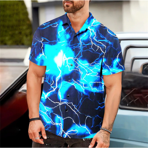 Mens Shirt Summer Hawaiian Shirt Lightning Print Blue Outdoor Street Short Sleeve Clothing Fashionable Street Designer 6 Colors