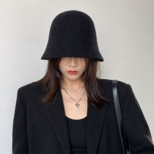 GTRBFDS Màu trơn Mũ Bucket Vành ngắn Hình chuông Mũ cloche Dệt dày Mũ mùa đông. Mùa Thu Đông