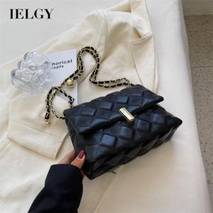IELGY womens black diamond transfer bead chain messenger bag