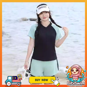BIBISWIM Swimming Suit For Women Swimwear Short Sleeve Two Piece Big Size Swimsuit Muslim 泳衣 女