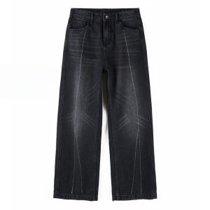 IELGY กางเกงขาทรงกระบอกผู้ชายสีฟ้ากางเกงยีนส์จับคู่ได้ทุกชุดฟอกแบบใหม่