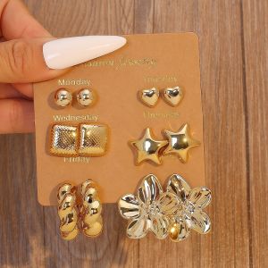 MINIMALUX 6Pairs Vàng Bông tai thả Sao biển Bohemian Khuyên tai  Trái tim Bông tai dạng thả Quà tặng