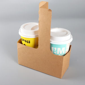 25pcs/Portable paper cup holder for 2cups TakeOut Kraft Coffee Milk Tea Drink paper cup Carrier/Kraft paper cup holder