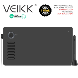 VEIKK A15PRO Graphics Drawing Tablet 16384 Pressure Sensitivity 10 x 6 inch Large work area Digital Drawing Pad with Battery-Free Passive Stylus 12 Hotkeys with a Scoll Wheel 4 color to choose