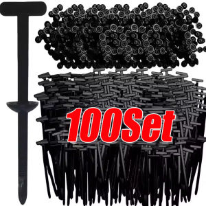 100Pcs Universal Nylon Cable Tie Buckle Self-Locking Zip Ties Holder with Pin Multi-purpose Heavy Duty Nylon Zip Ties Nylon Buckle Car Fender Panel Fastener Clips Tools
