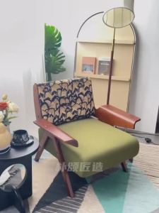 Sofa Chair French Single Lazy Chair Antique Style Balcony Chair White Wax Wood Armchair