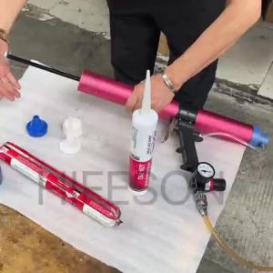 600ml Pneumatic Caulking Silicone Glue Rubber Caulk Applicator Tool 10 Transparent Glue Nozzles.