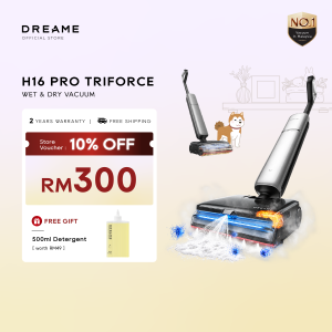 Dreame H16 Pro TriForce Wet and Dry Vacuum 200C Steam Sterilization 90C Hot Water Wash Mousse-Like Foam 30000Pa Suction 99.9999% Germ-Free TUV SUD Certified TangleCut 100% Tangle-Free 9.85cm Ultra-Slim 72min Runtime Pet Family Home